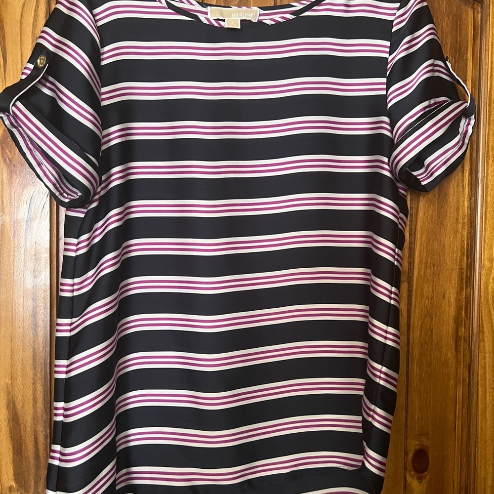 Michael Kors Striped Black and Pink Women's Top